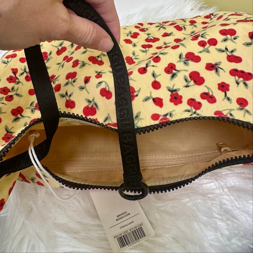 BAGGU Cherry Land Medium Nylon Crescent Bag Urban Outfitters Yellow Red NEW - Picture 10 of 10